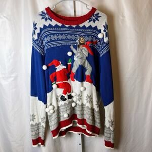 Blizzard Bay Ugly Christmas Sweater Jesus Santa Snowball 100% Cotton Large Funny
